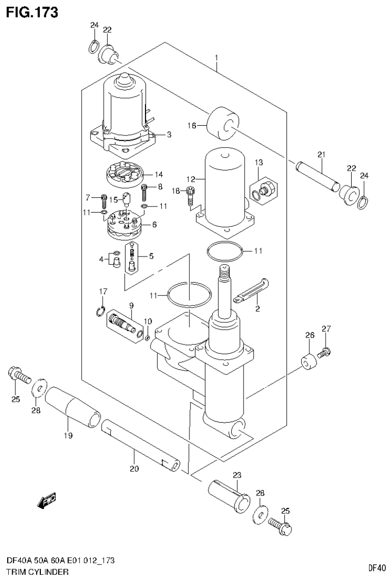 Suzuki DF40AST, DF50A, DF50ATH TRIM CYLINDER (DF50ATH E1) parts diagram